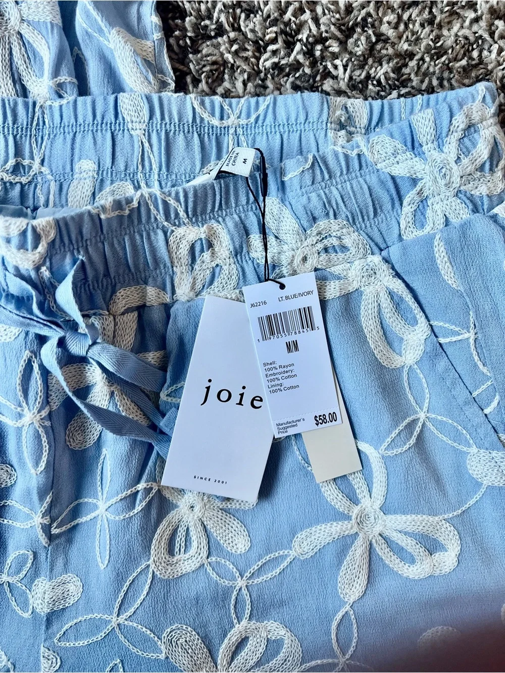 NWT Joie Blue Embroidered Floral Matching Set — Top & Shorts Women’s M